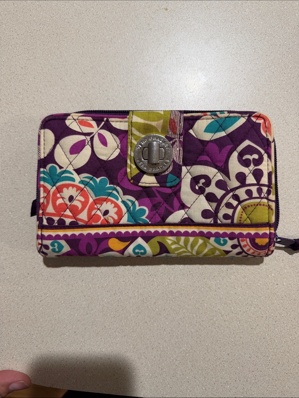 Vera Bradley Purple Multi Floral Quilted Wallet with Teal & Coral Accents